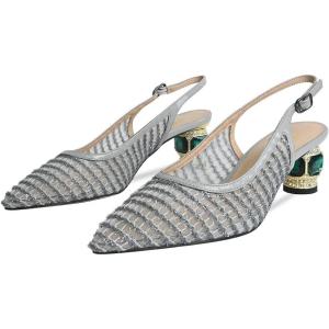 imageFSJ Women Pointed Toe Slingback Wedding Pumps Chunky Low Heel Rhinestone Sandals Crystal Heeled Dress Shoes Size 415 M USGrey