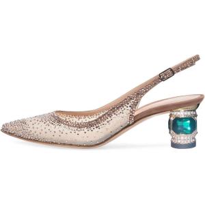 imageFSJ Women Pointed Toe Slingback Wedding Pumps Chunky Low Heel Rhinestone Sandals Crystal Heeled Dress Shoes Size 415 M USNude Pink