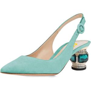 imageFSJ Women Pointed Toe Slingback Wedding Pumps Chunky Low Heel Rhinestone Sandals Crystal Heeled Dress Shoes Size 415 M USTurquoise