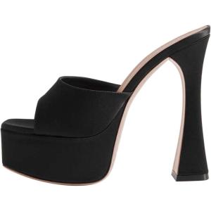imageFSJ Women Slip On Platform Heeled Sandals Peep Open Toe Chunky Block High Heels Mules Backless Summer Dress Slide Sandals Size 415 USBlack Satin
