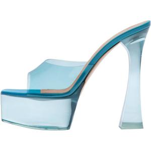 imageFSJ Women Slip On Platform Heeled Sandals Peep Open Toe Chunky Block High Heels Mules Backless Summer Dress Slide Sandals Size 415 USBlue Clear