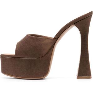 imageFSJ Women Slip On Platform Heeled Sandals Peep Open Toe Chunky Block High Heels Mules Backless Summer Dress Slide Sandals Size 415 USBrown