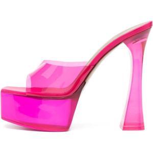 imageFSJ Women Slip On Platform Heeled Sandals Peep Open Toe Chunky Block High Heels Mules Backless Summer Dress Slide Sandals Size 415 USFuchsia Clear