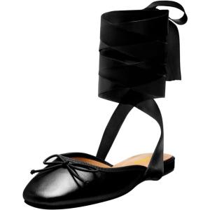 imageFSJ Women Wrapped Ballet Flats Bowknot Closed Toe Cross Ribbon LaceUp Slingabck Ballerinas Shoes Size 416 USBlack