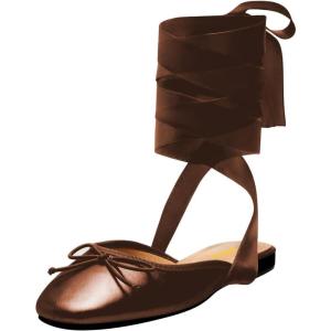 imageFSJ Women Wrapped Ballet Flats Bowknot Closed Toe Cross Ribbon LaceUp Slingabck Ballerinas Shoes Size 416 USBrown