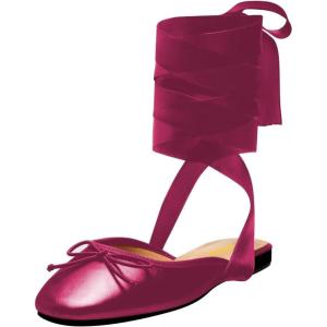 imageFSJ Women Wrapped Ballet Flats Bowknot Closed Toe Cross Ribbon LaceUp Slingabck Ballerinas Shoes Size 416 USFuchsia