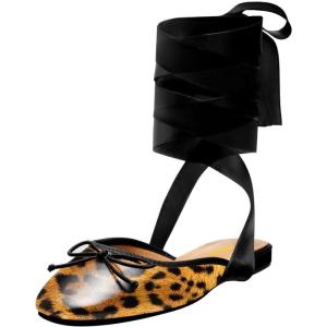 imageFSJ Women Wrapped Ballet Flats Bowknot Closed Toe Cross Ribbon LaceUp Slingabck Ballerinas Shoes Size 416 USLeopard