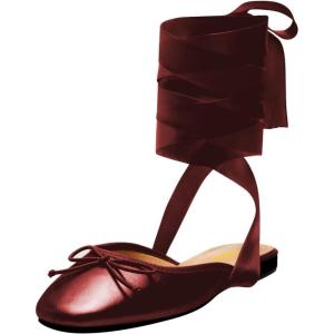 imageFSJ Women Wrapped Ballet Flats Bowknot Closed Toe Cross Ribbon LaceUp Slingabck Ballerinas Shoes Size 416 USRed