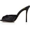 imageFSJ Women Comfort Low Kitten Heel Sandals Mules Peep Toe Slide Slip On Summer Slide Dress Pump Shoes 415 M US12cm Black Fur