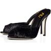 imageFSJ Women Comfort Low Kitten Heel Sandals Mules Peep Toe Slide Slip On Summer Slide Dress Pump Shoes 415 M US12cm Black Fur