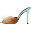 imageFSJ Women Comfort Low Kitten Heel Sandals Mules Peep Toe Slide Slip On Summer Slide Dress Pump Shoes 415 M US12cm Brown Green Fur