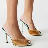 imageFSJ Women Comfort Low Kitten Heel Sandals Mules Peep Toe Slide Slip On Summer Slide Dress Pump Shoes 415 M US12cm Brown Green Fur