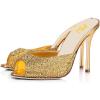 imageFSJ Women Comfort Low Kitten Heel Sandals Mules Peep Toe Slide Slip On Summer Slide Dress Pump Shoes 415 M US12cm Gold Rhinestone