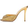 imageFSJ Women Comfort Low Kitten Heel Sandals Mules Peep Toe Slide Slip On Summer Slide Dress Pump Shoes 415 M US12cm Gold Rhinestone