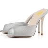 imageFSJ Women Comfort Low Kitten Heel Sandals Mules Peep Toe Slide Slip On Summer Slide Dress Pump Shoes 415 M US12cm Silver Glitter