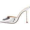 imageFSJ Women Comfort Low Kitten Heel Sandals Mules Peep Toe Slide Slip On Summer Slide Dress Pump Shoes 415 M US12cm Silver Metallic Leather