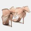 imageFSJ Women Cute Bow Heeled Sandals Open Toe Stiletto Heels One Strap Bridal Wedding Mesh Rhinestone Pearl Bow Knot Dress Shoes Size 416 USNude