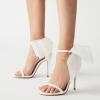 imageFSJ Women Cute Bow Heeled Sandals Open Toe Stiletto Heels One Strap Bridal Wedding Mesh Rhinestone Pearl Bow Knot Dress Shoes Size 416 USWhite Pearl