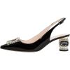 imageFSJ Women Fashion Crystal Square Buckle Closed Pointed Toe Slingback Pumps Rhinestone Block Low Heel Sandals Party Prom Dress Shoes Size 416 USBlack Crystal Square Buckle
