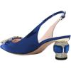 imageFSJ Women Fashion Crystal Square Buckle Closed Pointed Toe Slingback Pumps Rhinestone Block Low Heel Sandals Party Prom Dress Shoes Size 416 USBlue