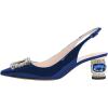 imageFSJ Women Fashion Crystal Square Buckle Closed Pointed Toe Slingback Pumps Rhinestone Block Low Heel Sandals Party Prom Dress Shoes Size 416 USBlue