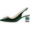 imageFSJ Women Fashion Crystal Square Buckle Closed Pointed Toe Slingback Pumps Rhinestone Block Low Heel Sandals Party Prom Dress Shoes Size 416 USGreen
