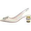 imageFSJ Women Fashion Crystal Square Buckle Closed Pointed Toe Slingback Pumps Rhinestone Block Low Heel Sandals Party Prom Dress Shoes Size 416 USIvory White Crystal Square Buckle