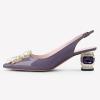 imageFSJ Women Fashion Crystal Square Buckle Closed Pointed Toe Slingback Pumps Rhinestone Block Low Heel Sandals Party Prom Dress Shoes Size 416 USLavender