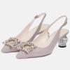 imageFSJ Women Fashion Crystal Square Buckle Closed Pointed Toe Slingback Pumps Rhinestone Block Low Heel Sandals Party Prom Dress Shoes Size 416 USLilac