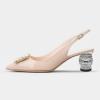 imageFSJ Women Fashion Crystal Square Buckle Closed Pointed Toe Slingback Pumps Rhinestone Block Low Heel Sandals Party Prom Dress Shoes Size 416 USNude