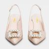 imageFSJ Women Fashion Crystal Square Buckle Closed Pointed Toe Slingback Pumps Rhinestone Block Low Heel Sandals Party Prom Dress Shoes Size 416 USNude