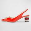 imageFSJ Women Fashion Crystal Square Buckle Closed Pointed Toe Slingback Pumps Rhinestone Block Low Heel Sandals Party Prom Dress Shoes Size 416 USOrangered