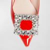 imageFSJ Women Fashion Crystal Square Buckle Closed Pointed Toe Slingback Pumps Rhinestone Block Low Heel Sandals Party Prom Dress Shoes Size 416 USOrangered