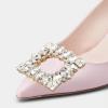 imageFSJ Women Fashion Crystal Square Buckle Closed Pointed Toe Slingback Pumps Rhinestone Block Low Heel Sandals Party Prom Dress Shoes Size 416 USPink