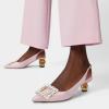 imageFSJ Women Fashion Crystal Square Buckle Closed Pointed Toe Slingback Pumps Rhinestone Block Low Heel Sandals Party Prom Dress Shoes Size 416 USPink