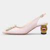 imageFSJ Women Fashion Crystal Square Buckle Closed Pointed Toe Slingback Pumps Rhinestone Block Low Heel Sandals Party Prom Dress Shoes Size 416 USPink
