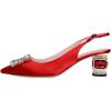 imageFSJ Women Fashion Crystal Square Buckle Closed Pointed Toe Slingback Pumps Rhinestone Block Low Heel Sandals Party Prom Dress Shoes Size 416 USRed Satin