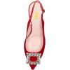 imageFSJ Women Fashion Crystal Square Buckle Closed Pointed Toe Slingback Pumps Rhinestone Block Low Heel Sandals Party Prom Dress Shoes Size 416 USRed Satin