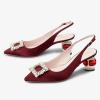 imageFSJ Women Fashion Crystal Square Buckle Closed Pointed Toe Slingback Pumps Rhinestone Block Low Heel Sandals Party Prom Dress Shoes Size 416 USWine Red