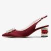 imageFSJ Women Fashion Crystal Square Buckle Closed Pointed Toe Slingback Pumps Rhinestone Block Low Heel Sandals Party Prom Dress Shoes Size 416 USWine Red