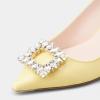 imageFSJ Women Fashion Crystal Square Buckle Closed Pointed Toe Slingback Pumps Rhinestone Block Low Heel Sandals Party Prom Dress Shoes Size 416 USYellow