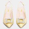 imageFSJ Women Fashion Crystal Square Buckle Closed Pointed Toe Slingback Pumps Rhinestone Block Low Heel Sandals Party Prom Dress Shoes Size 416 USYellow