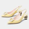imageFSJ Women Fashion Crystal Square Buckle Closed Pointed Toe Slingback Pumps Rhinestone Block Low Heel Sandals Party Prom Dress Shoes Size 416 USYellow