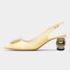 imageFSJ Women Fashion Crystal Square Buckle Closed Pointed Toe Slingback Pumps Rhinestone Block Low Heel Sandals Party Prom Dress Shoes Size 416 USYellow