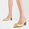 imageFSJ Women Fashion Crystal Square Buckle Closed Pointed Toe Slingback Pumps Rhinestone Block Low Heel Sandals Party Prom Dress Shoes Size 416 USYellow