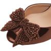 imageFSJ Women Luxury Crystal Chunky Heeled Mules Rhinestone Bow Peep Toe Slip On Backless Gem Slide Sandals Summer Slipper Shoes Size 415 USBrown