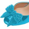 imageFSJ Women Luxury Crystal Chunky Heeled Mules Rhinestone Bow Peep Toe Slip On Backless Gem Slide Sandals Summer Slipper Shoes Size 415 USLake Blue