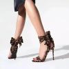 imageFSJ Women Open Toe Stiletto High Heel Sandals Laceup Cute Satin Bowknot Heeled Sandals Sexy Strappy Summer Wedding Party Dress Shoes Size 416 USLeopard Print