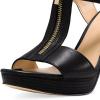imageFSJ Women Peep Open Toe TStrap Front Zipper Chunky Stacked High Heel Sandal Booties Platform Pumps Shoes Size 415 USBlack