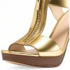 imageFSJ Women Peep Open Toe TStrap Front Zipper Chunky Stacked High Heel Sandal Booties Platform Pumps Shoes Size 415 USGold